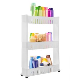 3 Tiers Slim Storage Cart Mobile Rolling Shelf Unit Narrow Space Shelf for Kitchen Bathroom Pantry Laundry Garage Office