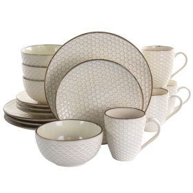 Elama Honey Ivory 16 Piece Stoneware Dinnerware Set in Ivory